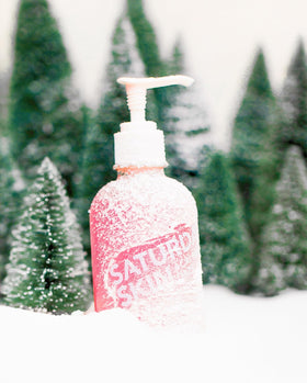 Packaging and branding of Saturday Skin cleanser on a clean shelf