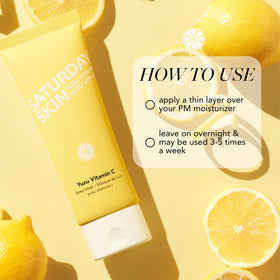 Night routine pairing of Saturday Skin Yuzu Sleep Mask with Bright Eye Cream for layered hydration.