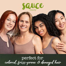 SAUCE BEAUTY glossy hair after use image captures smoothness.
