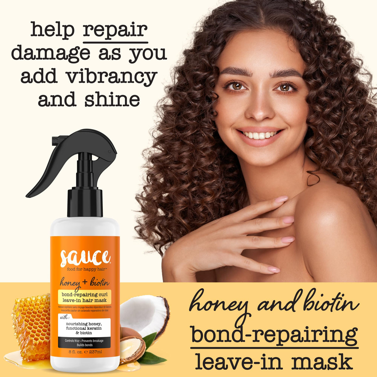 SAUCE Beauty leave-in mask application on towel-dried curls to restore bonds