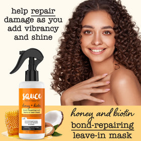 SAUCE Beauty leave-in mask application on towel-dried curls to restore bonds