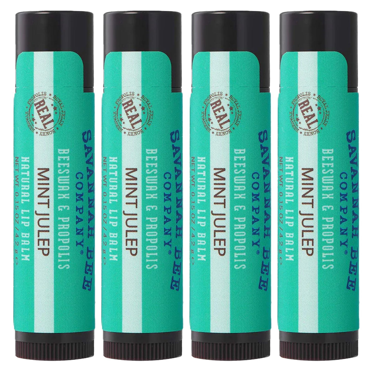 Savannah Bee mint julep lip balm 4-pack front view for daily moisture