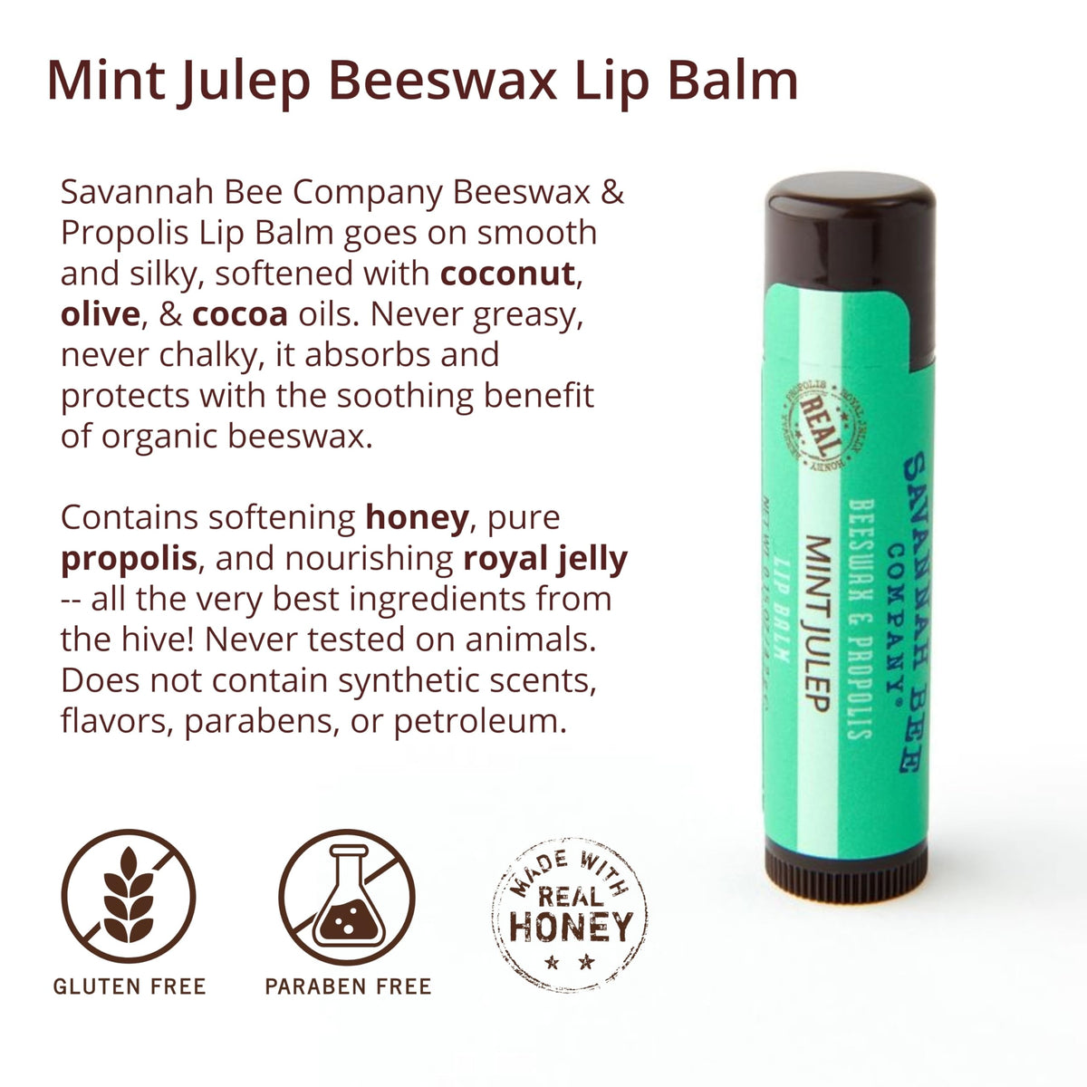 Savannah Bee mint julep lip balm silky texture close-up