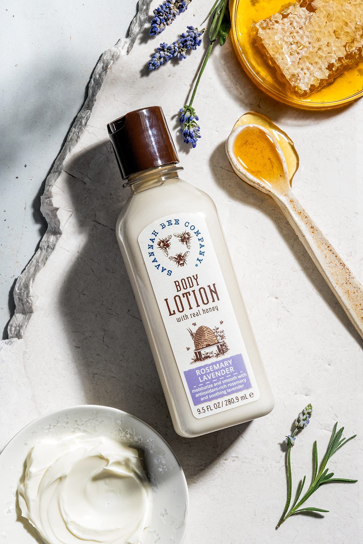 Savannah Bee Honey Body Lotion pump close-up for easy, mess-free application.