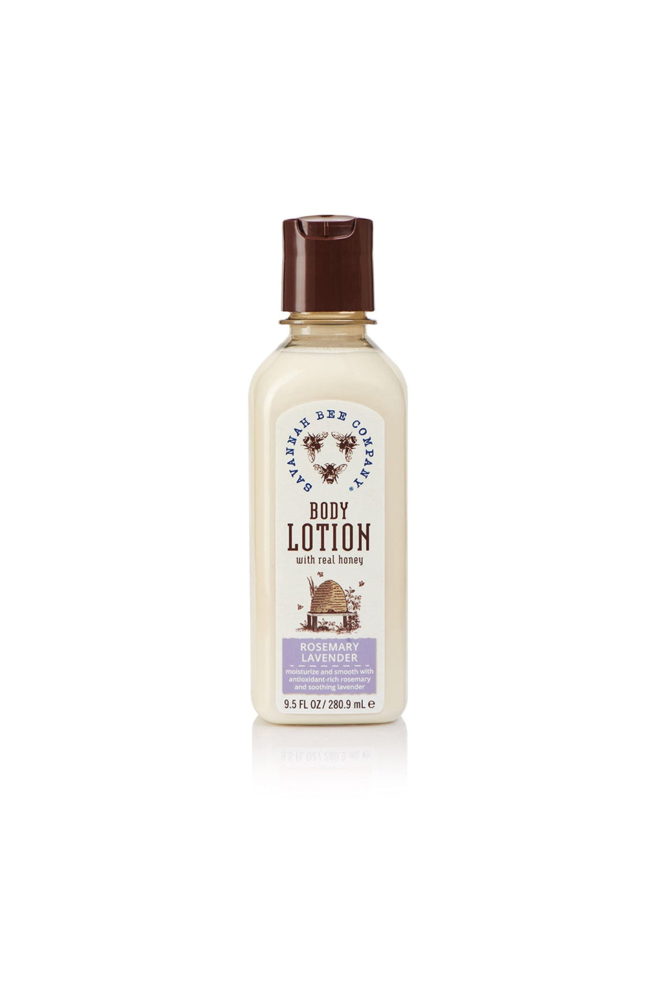 Savannah Bee Honey Body Lotion bottle with rosemary lavender scent for calm, nourished skin.
