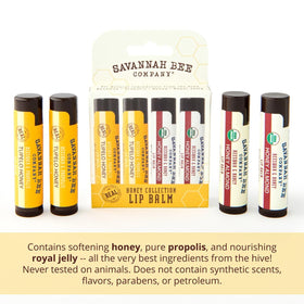 Savannah Bee Lip Balm Honey Almond tube emphasizes nourishing flavor and everyday use.