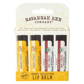 Savannah Bee Lip Balm Tupelo Honey packaging shows premium moisture for dry lips.