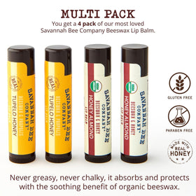 Savannah Bee Lip Balm Tupelo Honey twist reveals rich, smooth formula for all-day comfort.