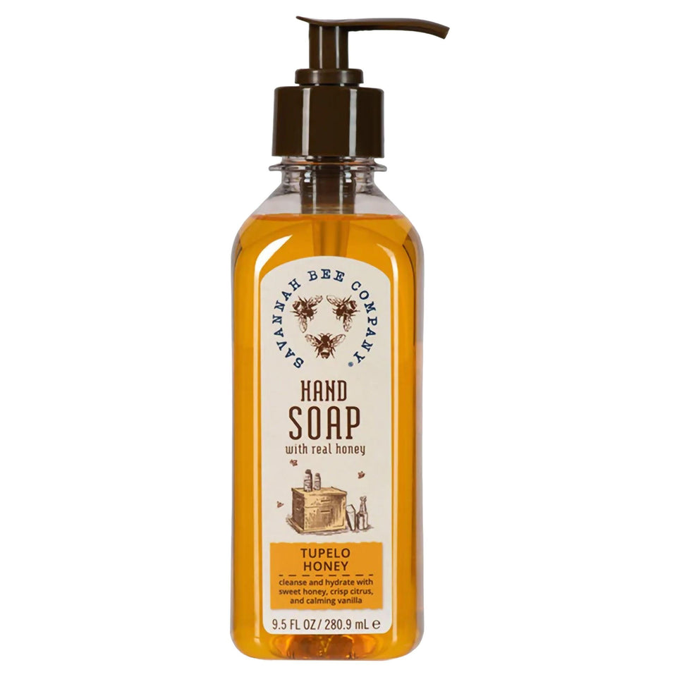 Savannah Bee Company liquid hand soap bottle front view, moisturizing cleansing.