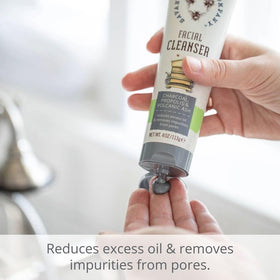 Savannah Bee Propolis Cleanser label close-up highlights natural ingredients for pore care