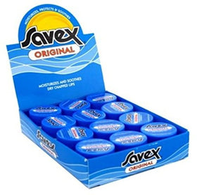 Savex Original Lip Balm 12-pack packaging for on-the-go hydration