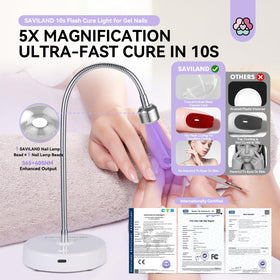 SAVILAND 10 second flash cure with 5x magnification for even, focused gel nail results.
