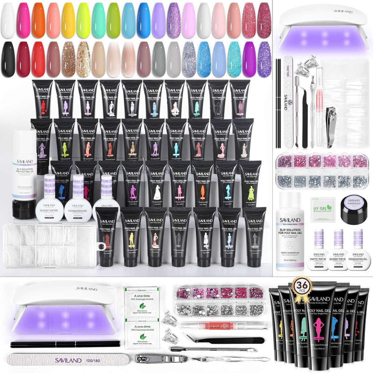 SAVILAND 36-color poly gel palette for at-home manicures and nail art