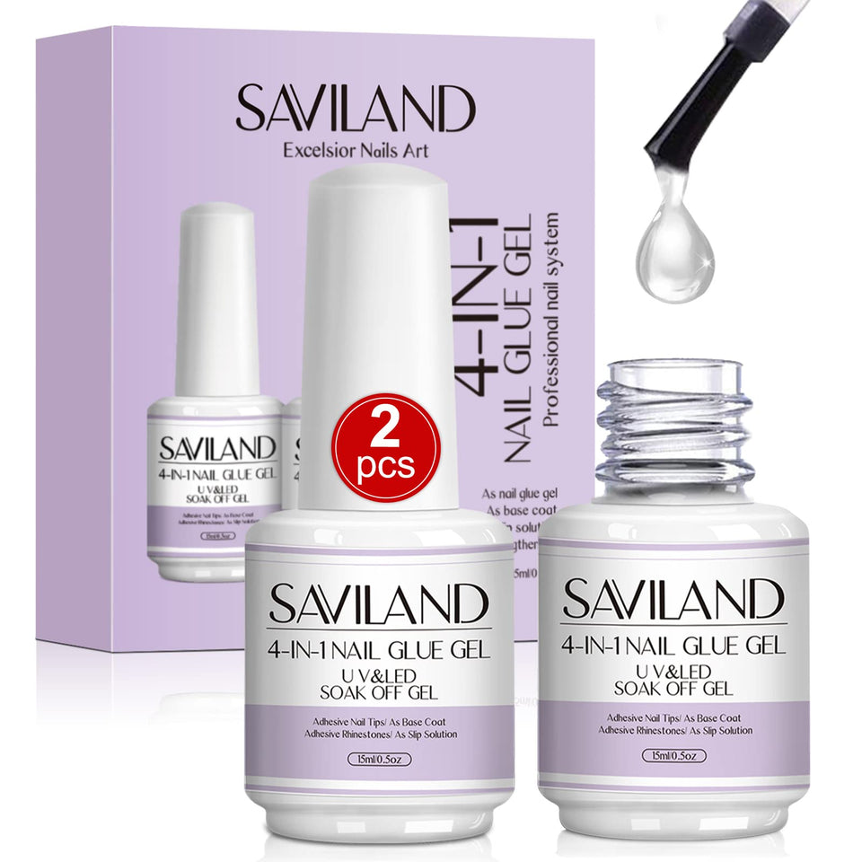 SAVILAND 4-in-1 nail glue bottle close-up for at-home DIY nails