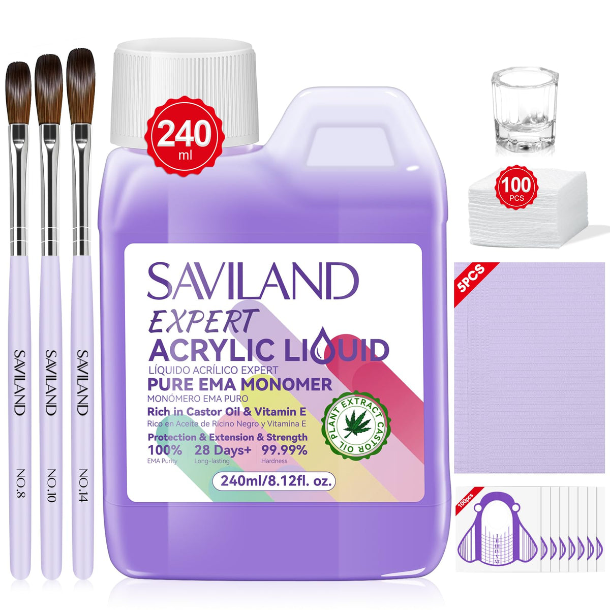 SAVILAND 8oz EMA acrylic monomer bottle for strong, durable nail enhancements.