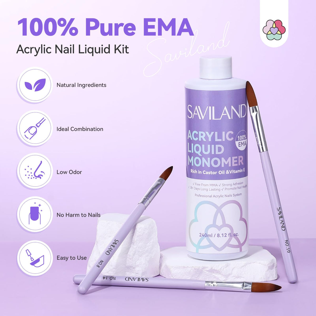 SAVILAND acrylic brush set (8/10/14) enables precise bead control