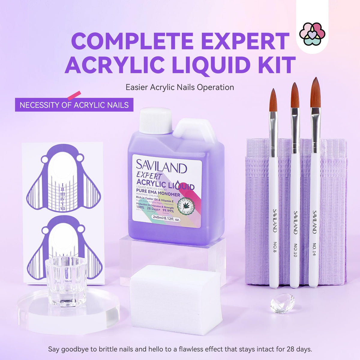 SAVILAND acrylic brushes 8-10-14 for precise, smooth application.