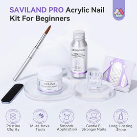SAVILAND EMA monomer bottle beside brush for smooth, strong nail applications.