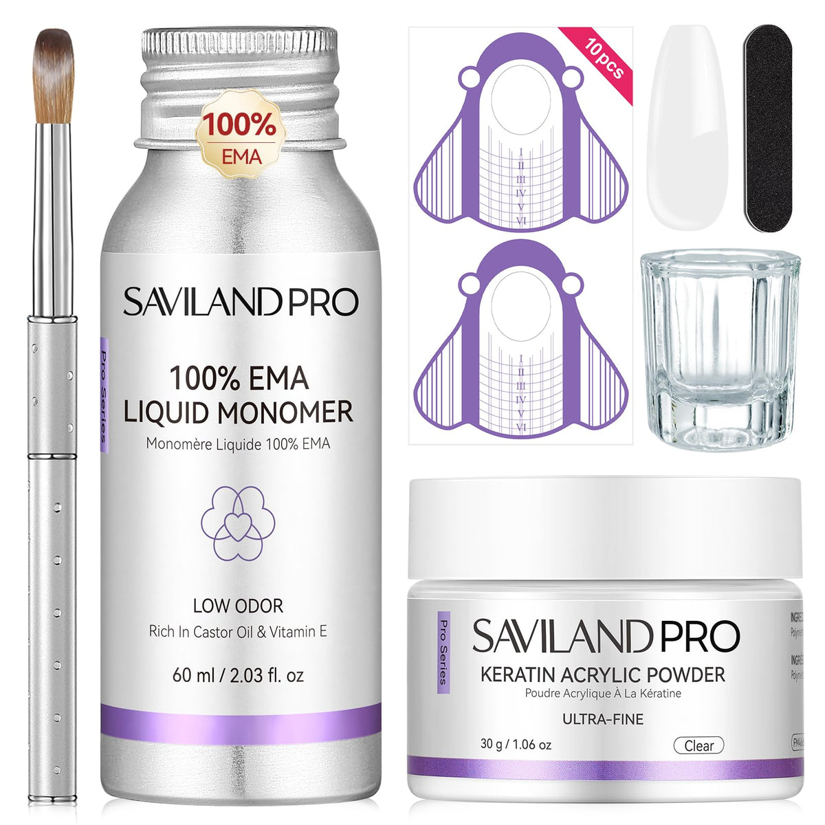 SAVILAND acrylic kit keratin powder close-up for natural-looking, durable nails at home.