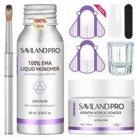 SAVILAND acrylic kit keratin powder close-up for natural-looking, durable nails at home.