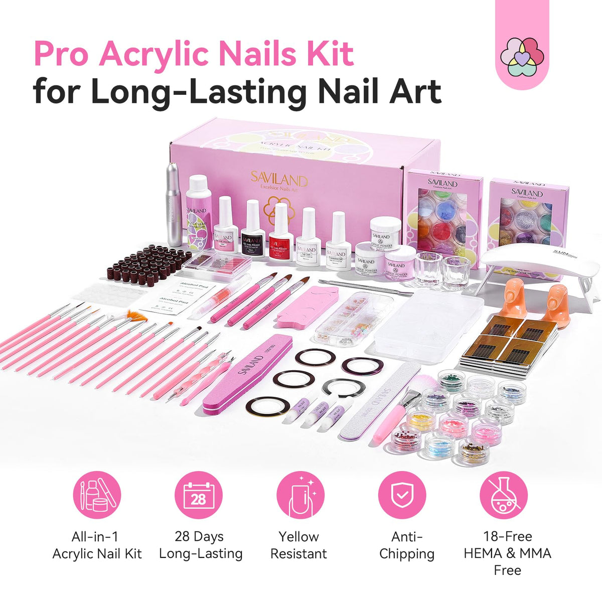 SAVILAND acrylic powders in clear pink and white for durable nails
