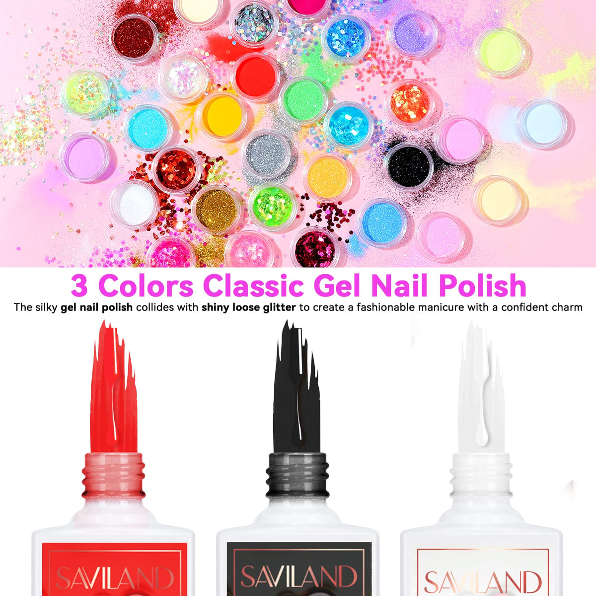 SAVILAND acrylic powder trio for versatile, durable nail enhancements.