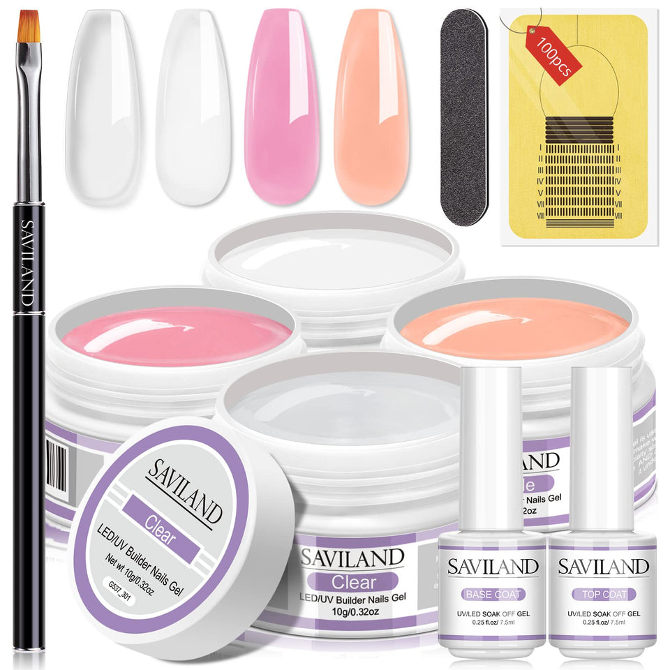 SAVILAND Builder Nail Gel Kit in four colors enabling precise extensions at home.