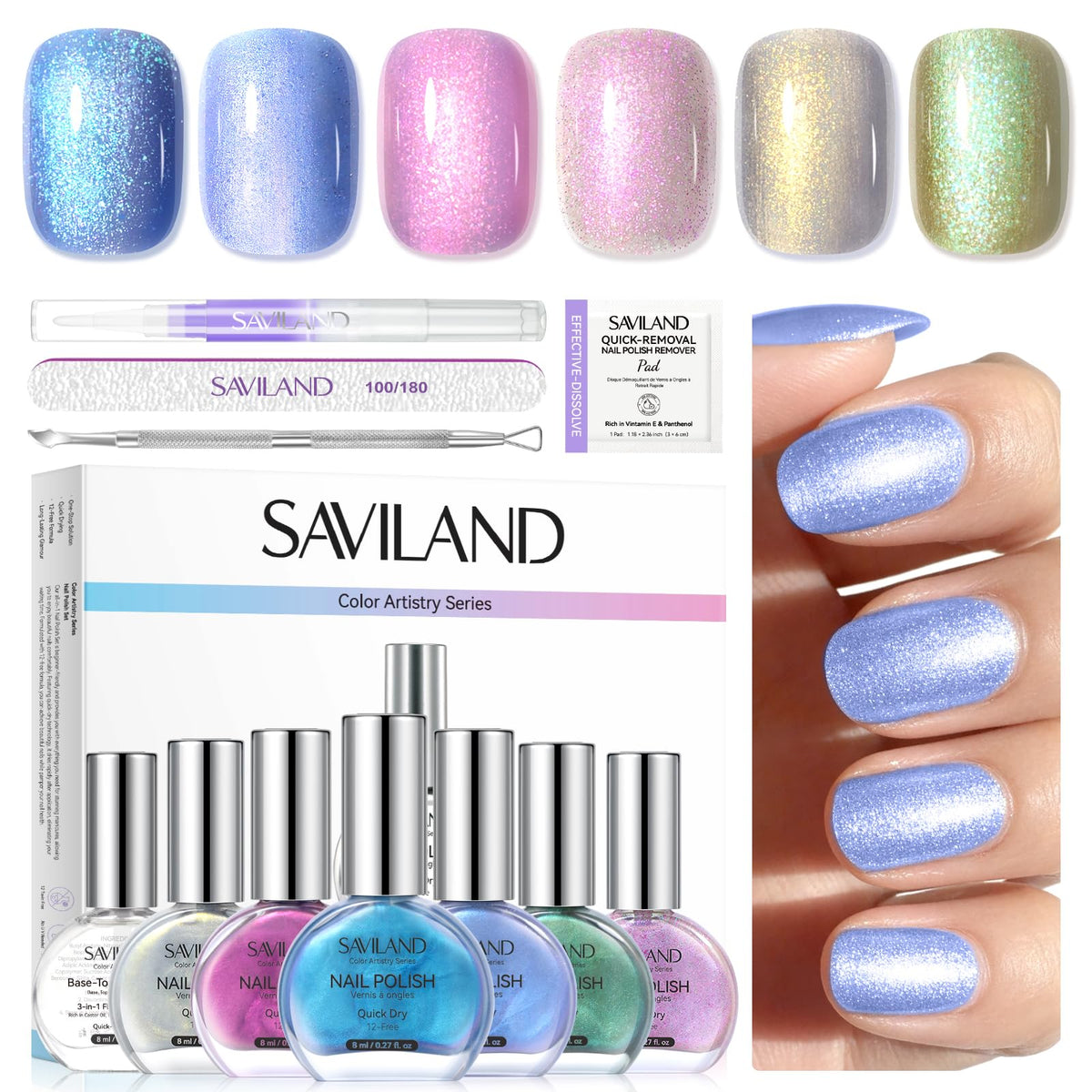 SAVILAND Cat Eye Kit with six colors showing ripple pattern for DIY glam