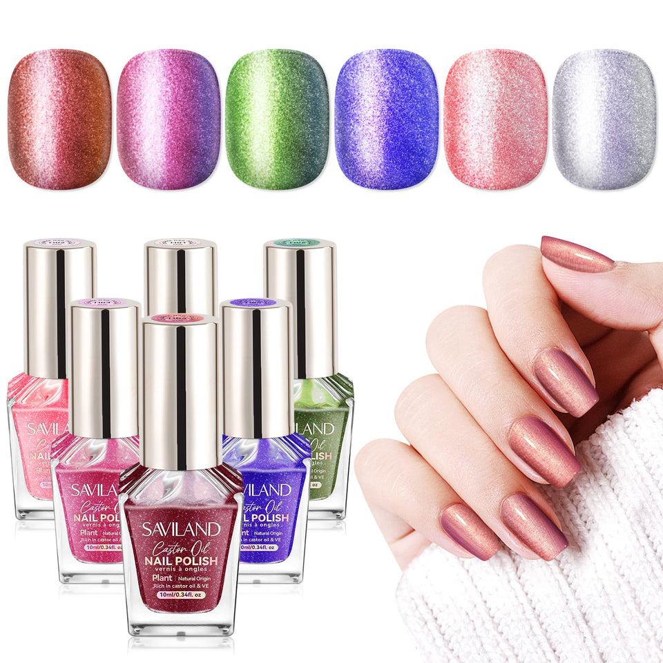 SAVILAND Chameleon bottle close-up showing shifting aurora colors for versatile, experimentation-friendly nail art.