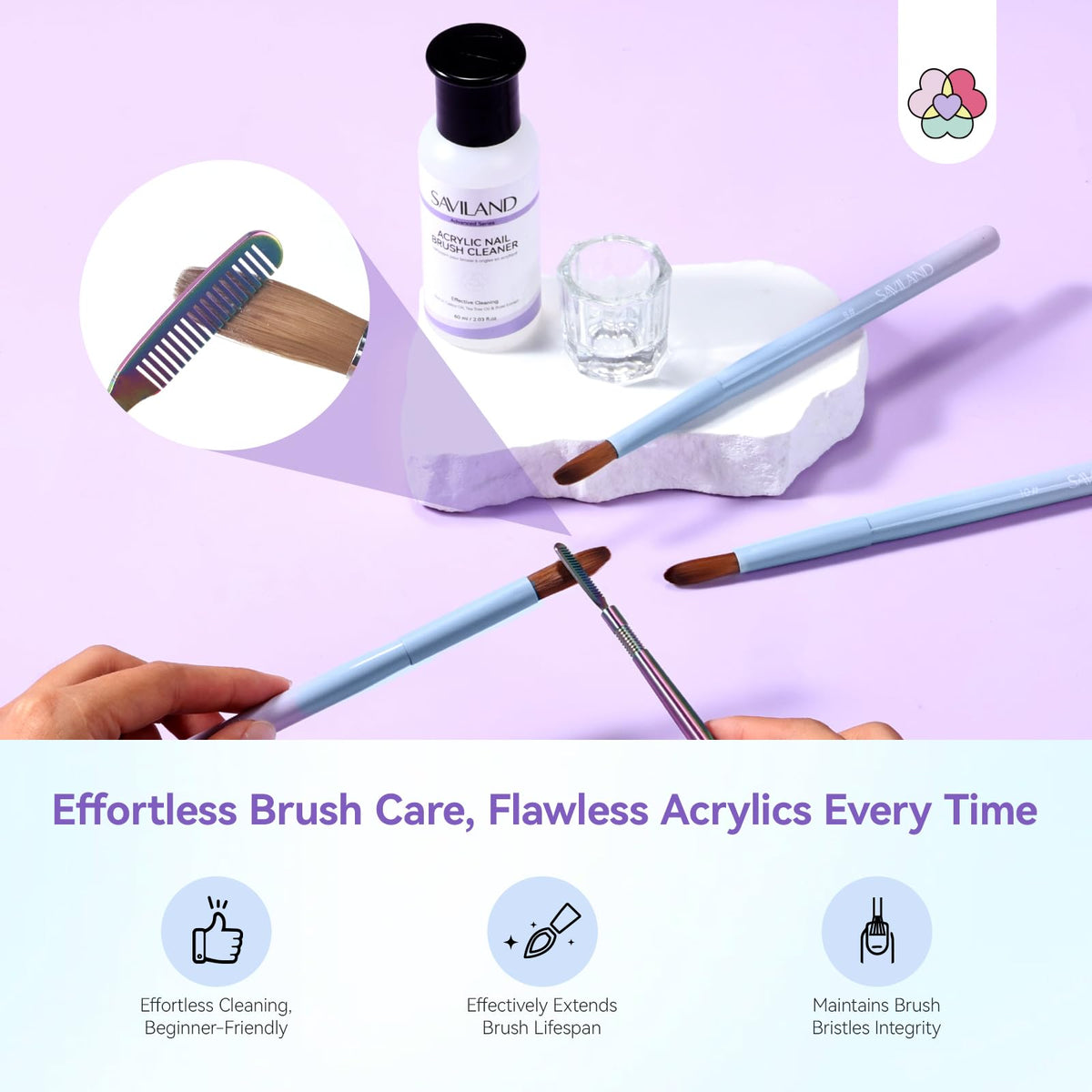 SAVILAND cleaning solution bottle dissolves residues quickly on brushes