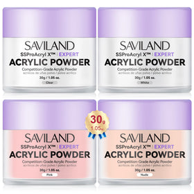 SAVILAND clear acrylic powder for smooth nail extensions and overlays.