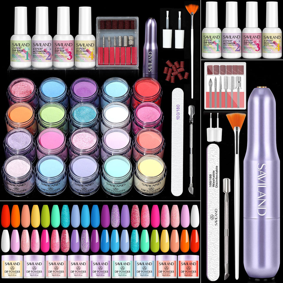 SAVILAND dip powder kit with 20 colors: bold at-home nail art with rich color payoff.