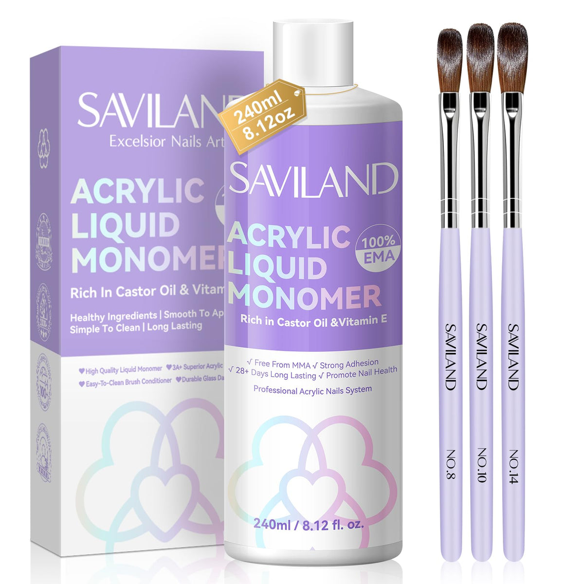 SAVILAND EMA monomer 8-12oz packaging shown for home nail kit convenience