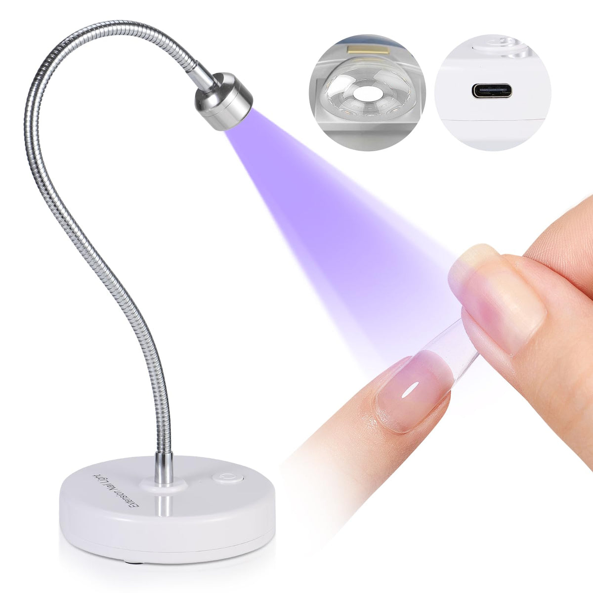 SAVILAND gooseneck UV light with 360-degree rotation for precise gel nail curing at any angle.