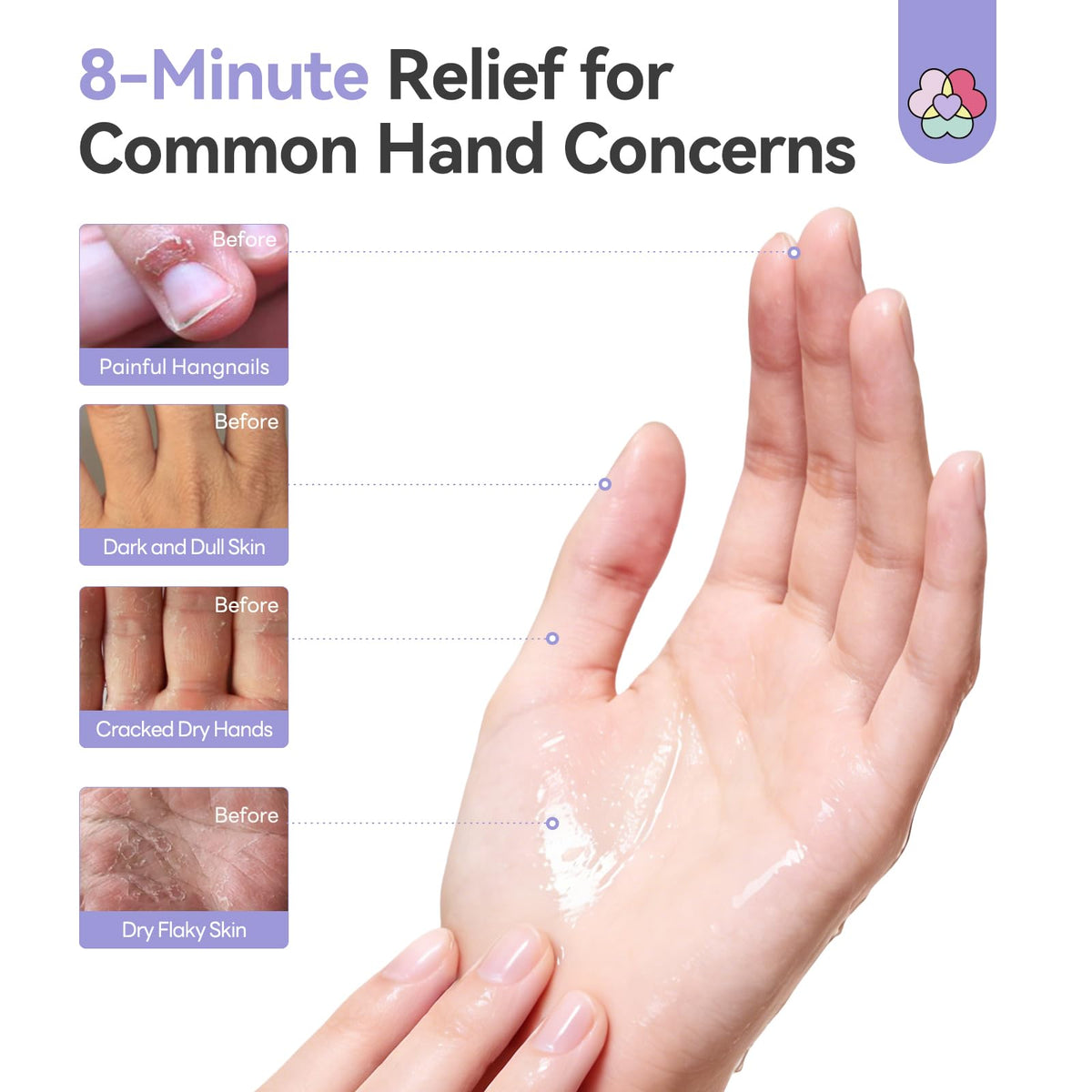 SAVILAND hand mask gloves worn on hands during an eight-minute treatment.