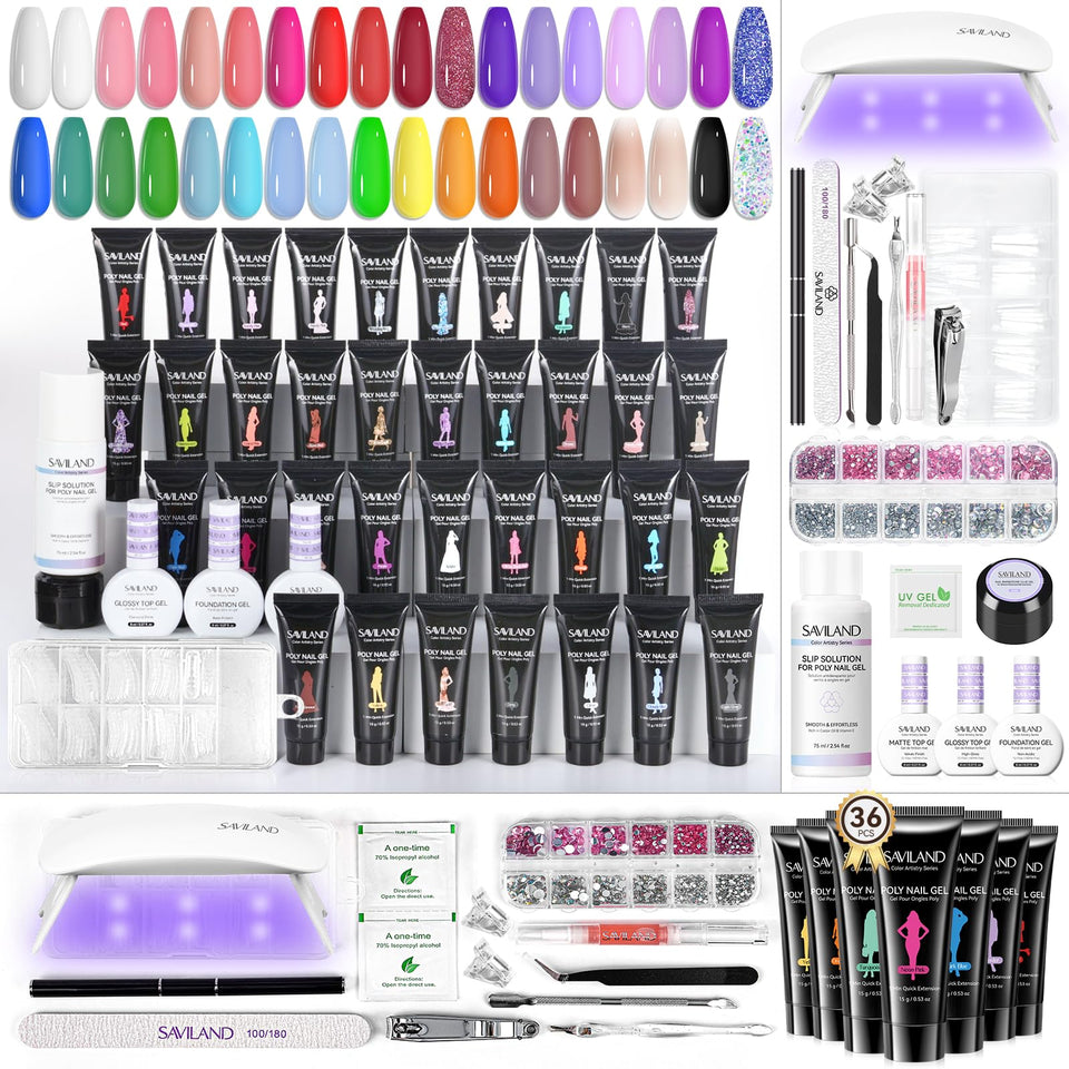 SAVILAND Hema-Free poly gel kit with 36 colors for at-home manicure variety.