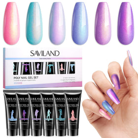 SAVILAND Hema-Free poly gel kit with six iridescent shades for at-home nail art