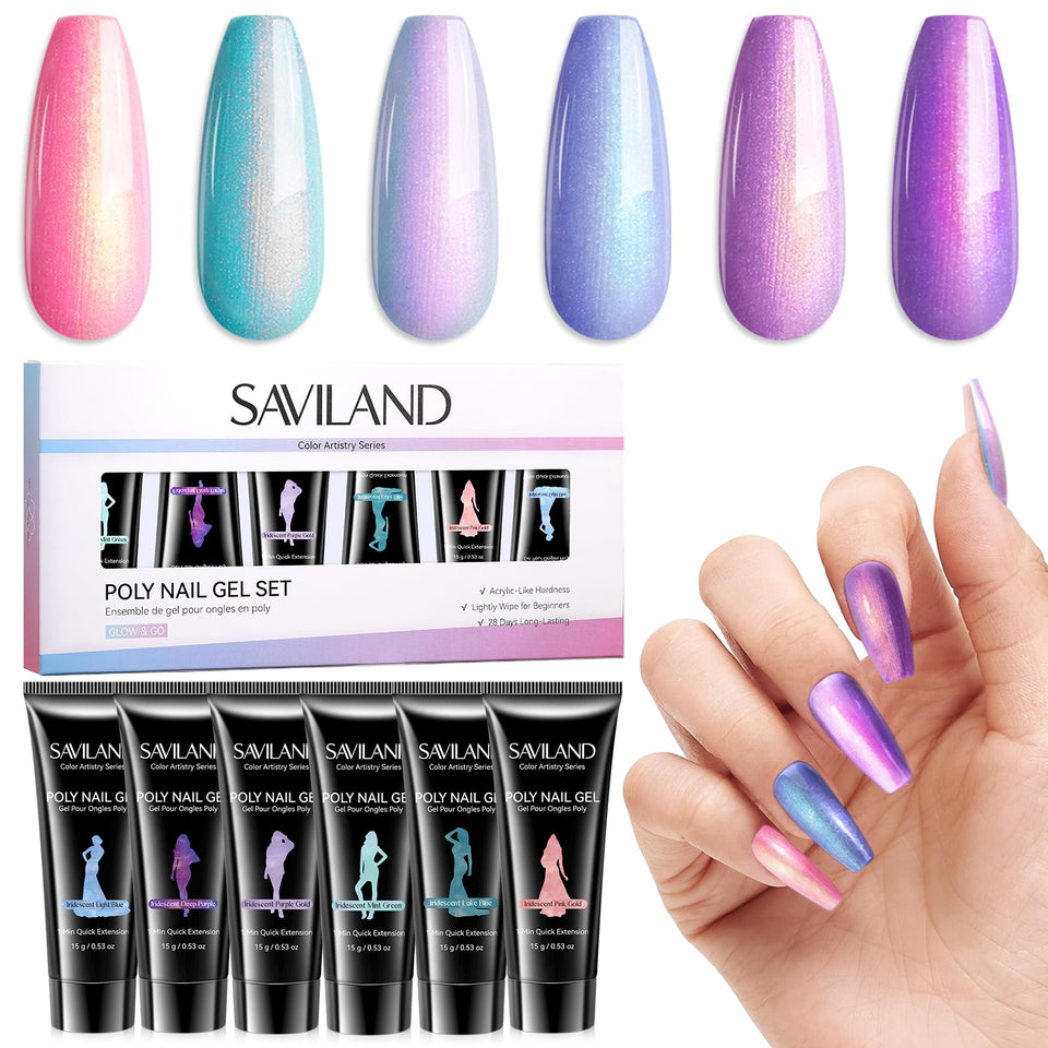 SAVILAND Hema-Free poly gel kit with six iridescent shades for at-home nail art