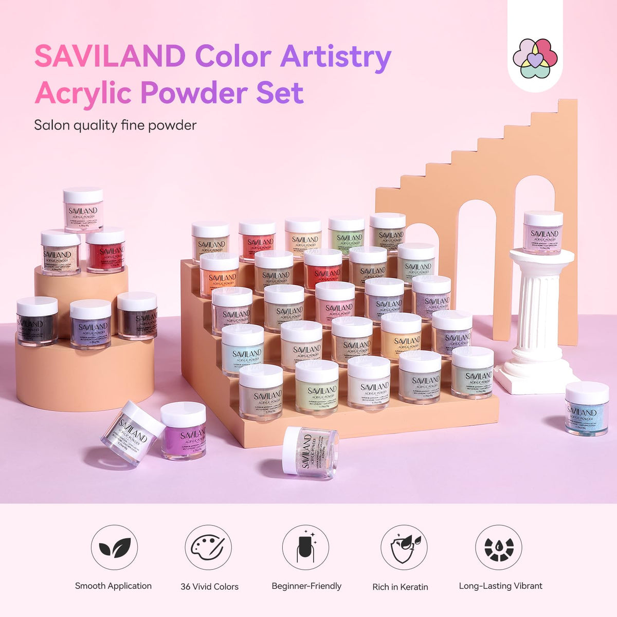 SAVILAND keratin-enhanced acrylic powder jar showing reinforced nails potential