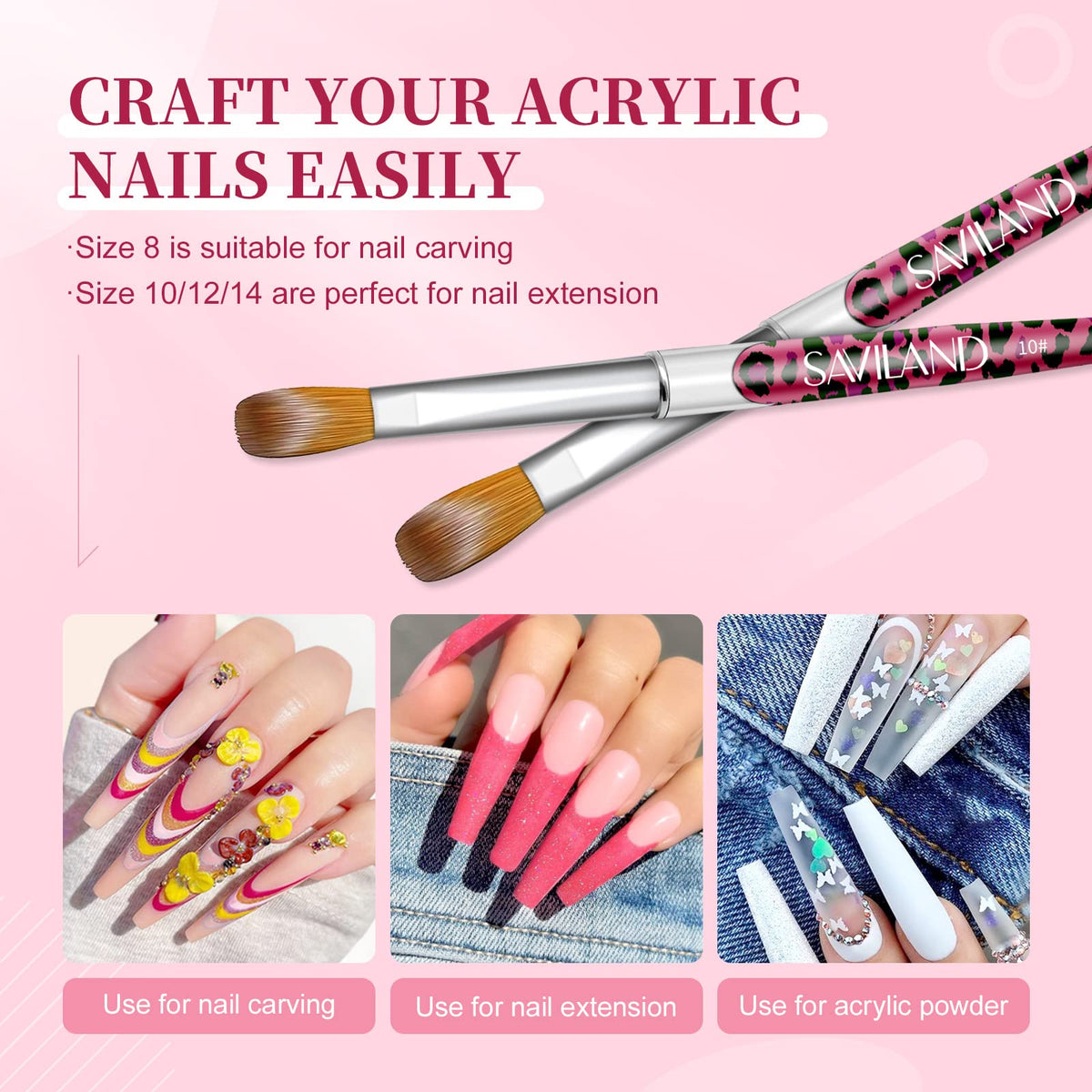 SAVILAND leopard pink brush size 12 for even acrylic application