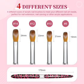 SAVILAND leopard pink brush size 14 for nail extensions and shaping