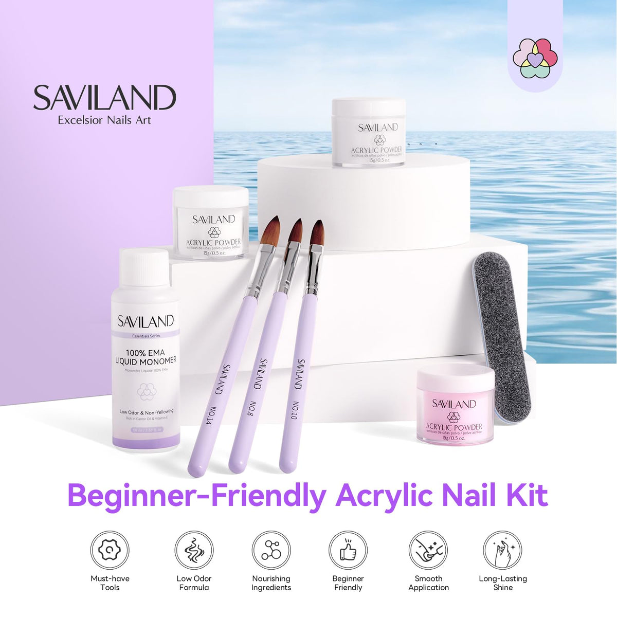 SAVILAND low-odor liquid monomer for smooth, consistent mixes.