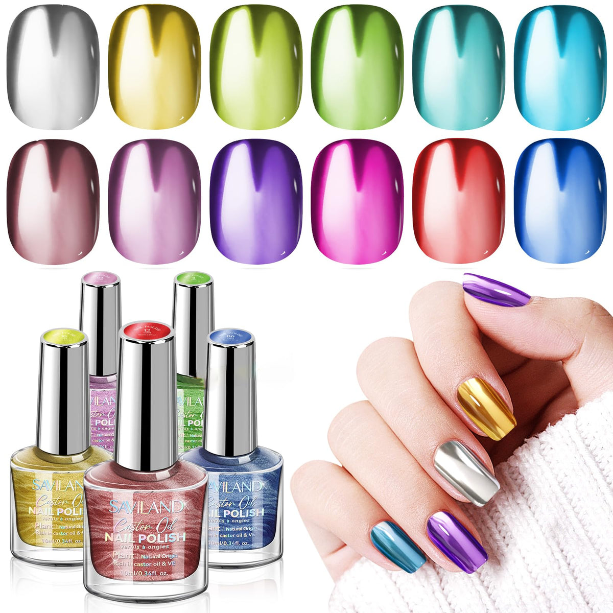 SAVILAND metallic nail polish bottle close-up for vibrant long-lasting color.