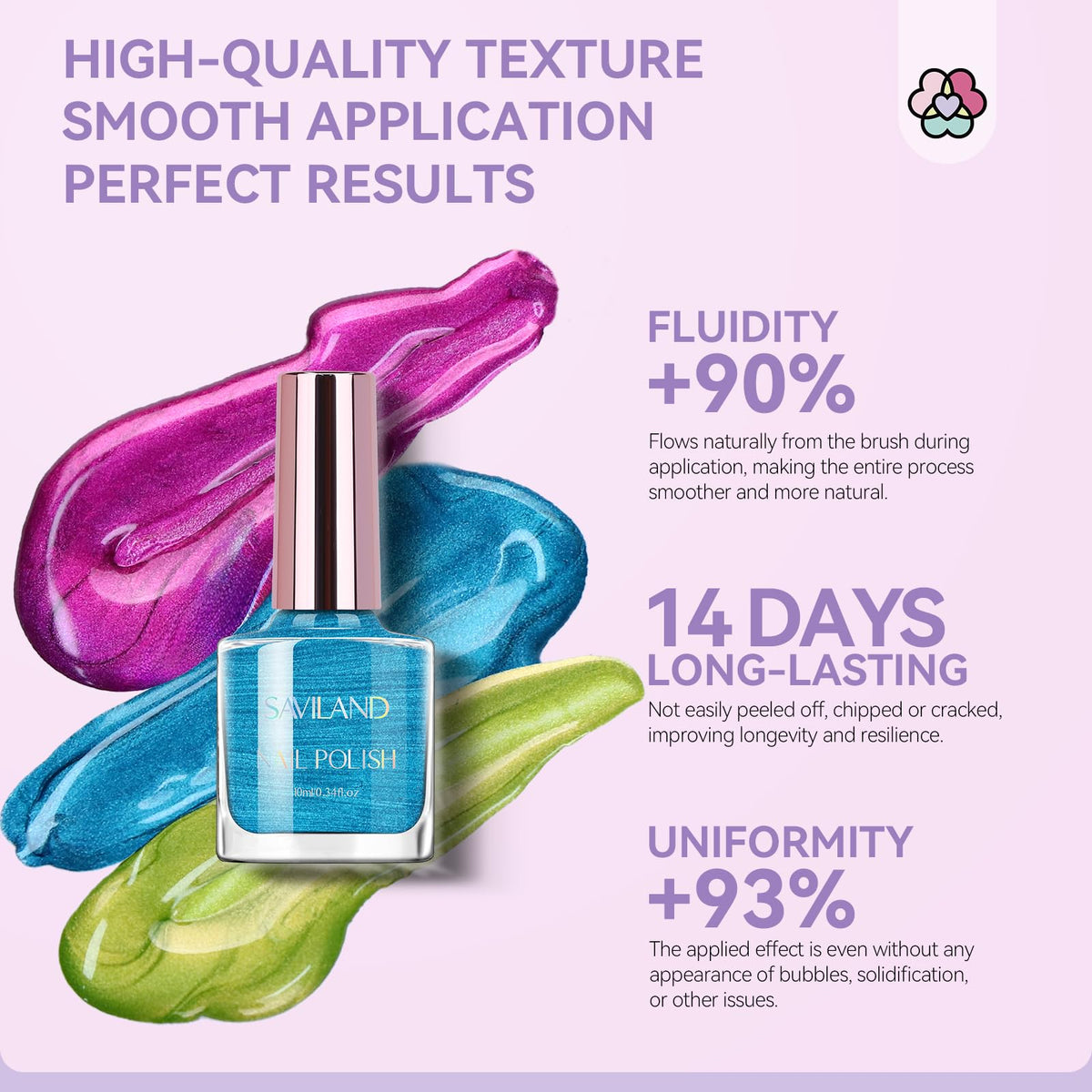 SAVILAND Mirror Quick Dry base coat for long-lasting adhesion and smooth base.