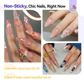 SAVILAND Nail design setup featuring extensions and rhinestones.