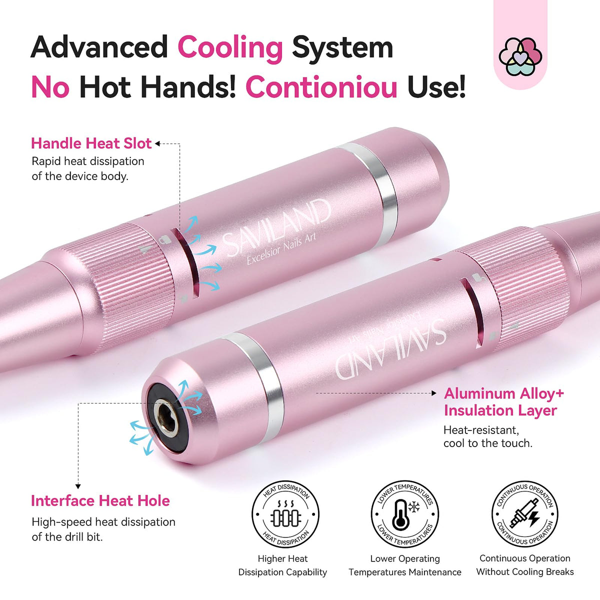 SAVILAND nail drill battery lasts all-day power for extended use.