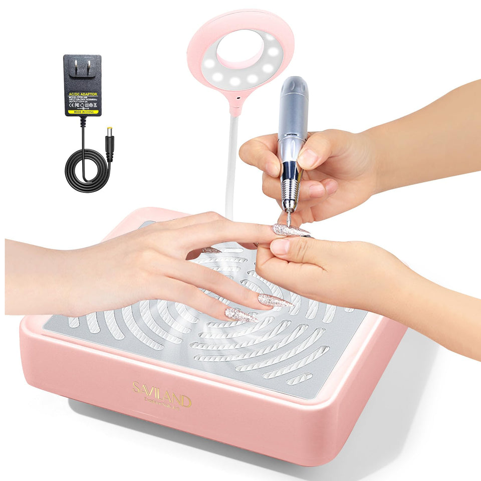 Saviland nail dust collector with 40W motor captures dust during gel filing.