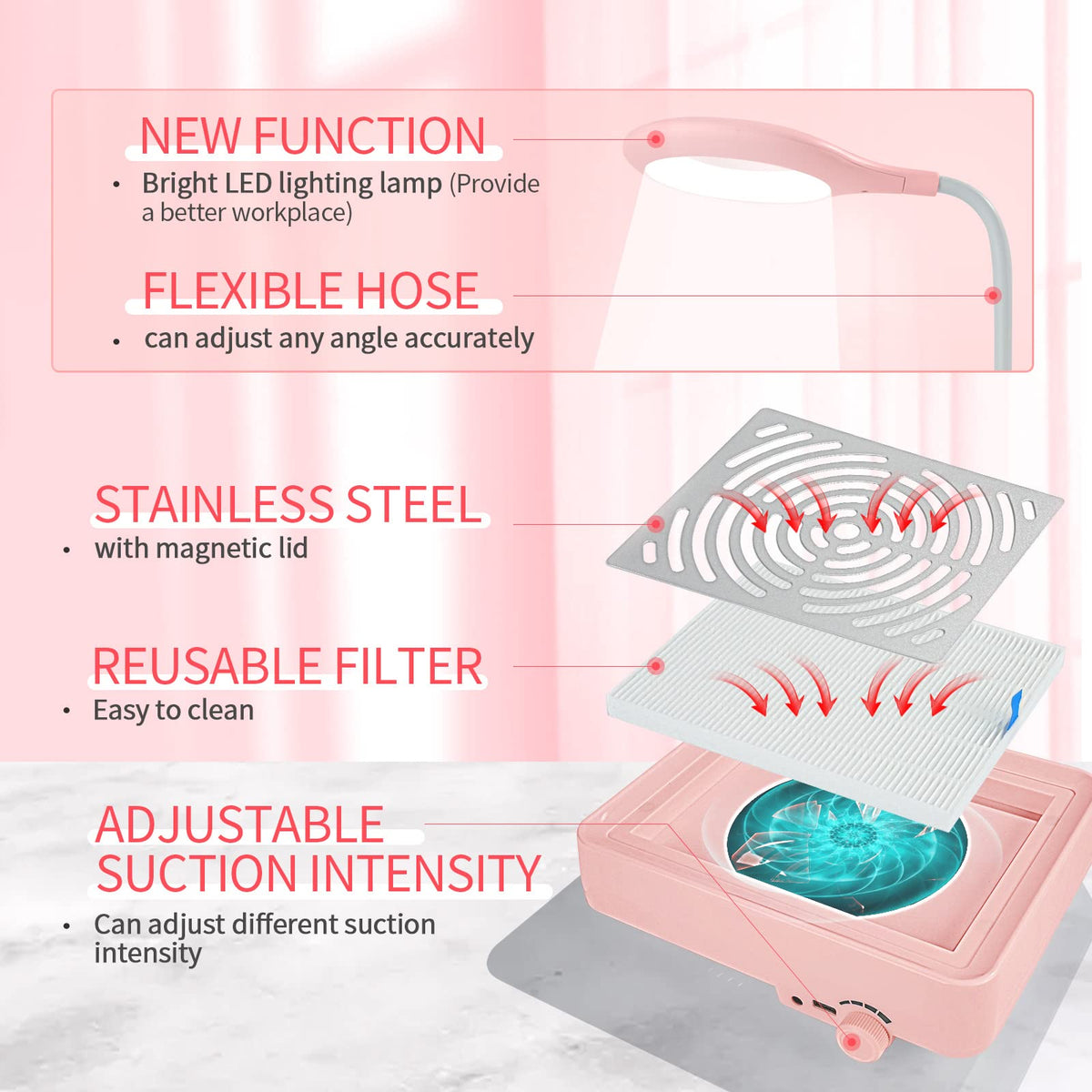 Saviland nail dust collector rotary switch offers easy suction control.