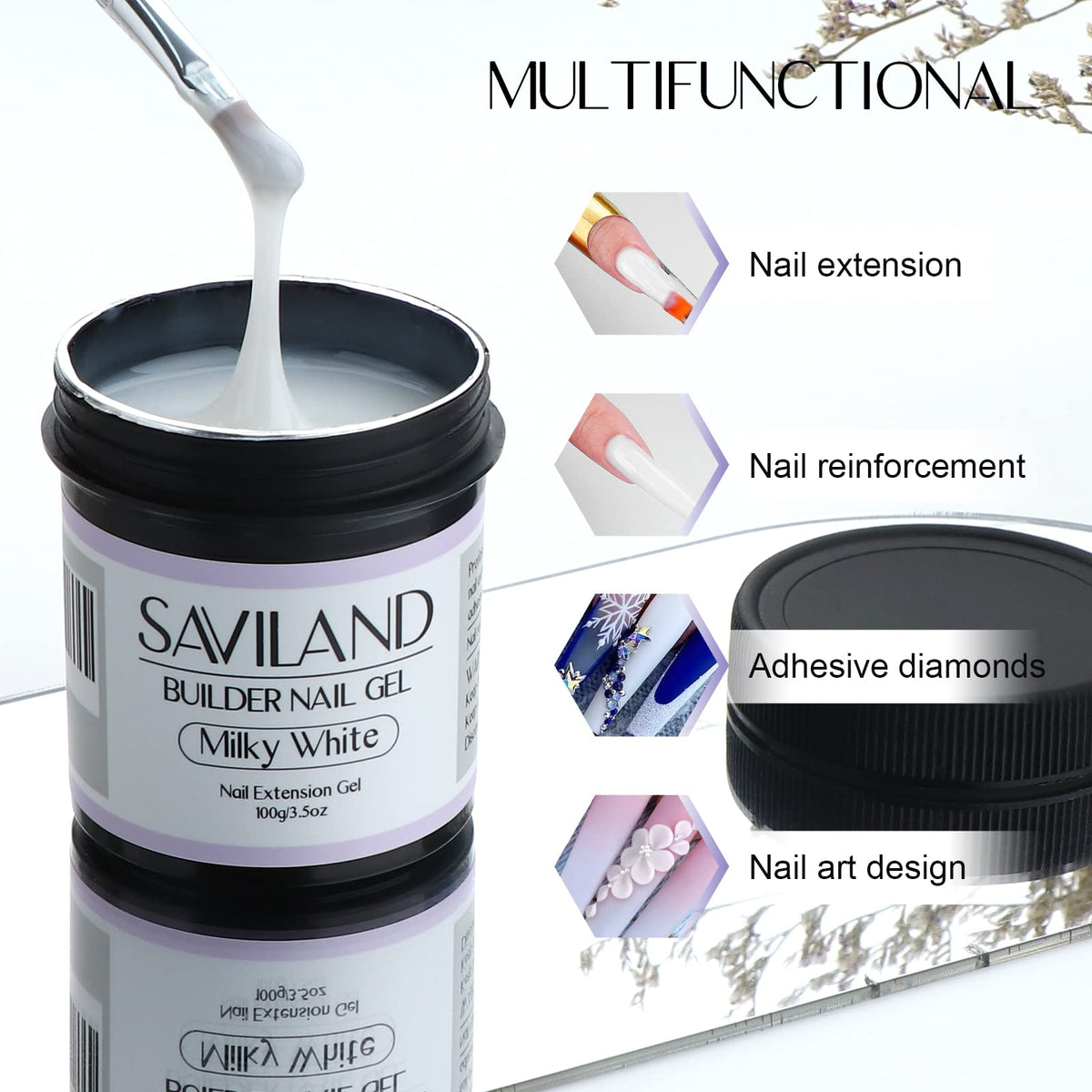 SAVILAND nail extension application process for natural-looking long nails.