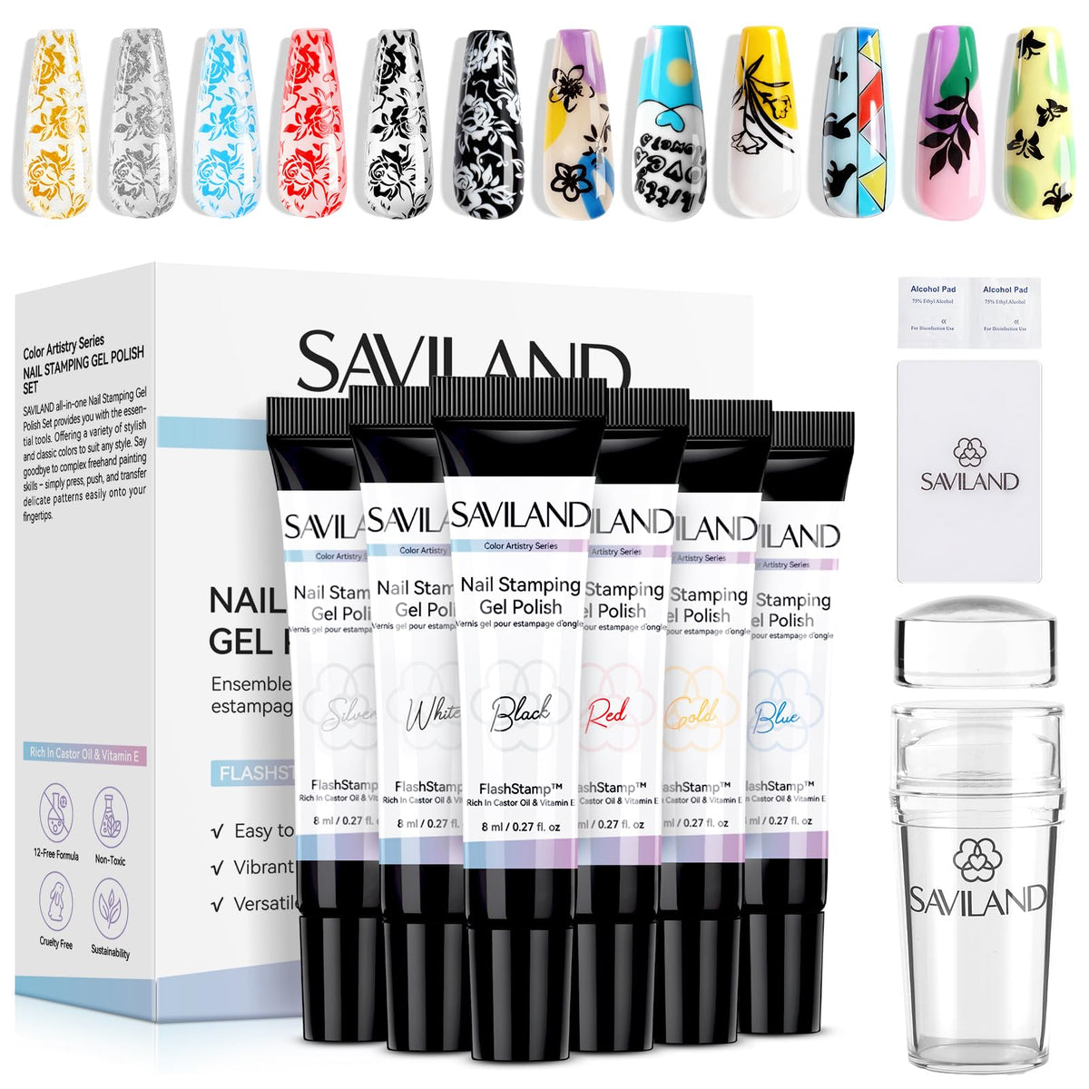 SAVILAND nail stamping kit with six colors for salon quality at home